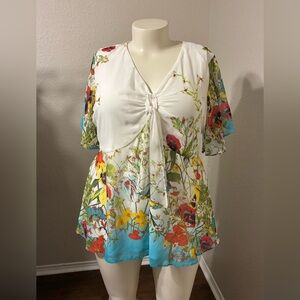 Glamour Tie Front Spring Floral Boho Flowy Top Plus Size 20W NWT